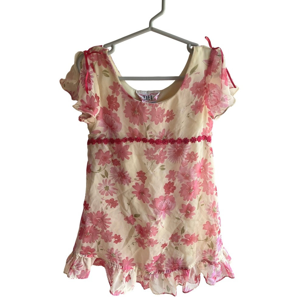 Zoey Vintage 90s Y2K Girls Pink Floral‎ Chiffon Ruffle Dress Party Cute Sz 5